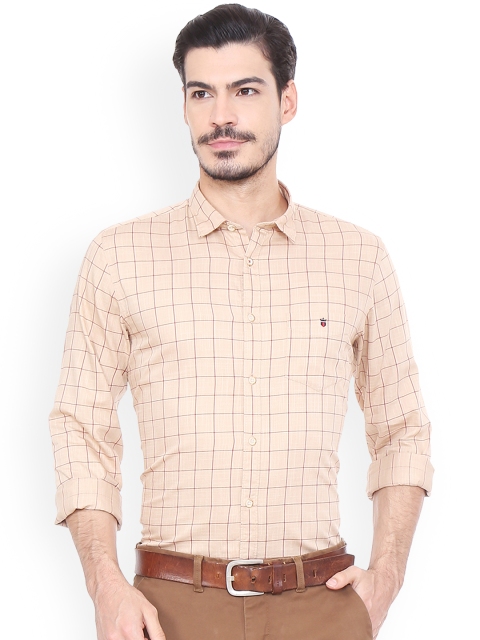 

Louis Philippe Men Beige Slim Fit Checked Formal Shirt