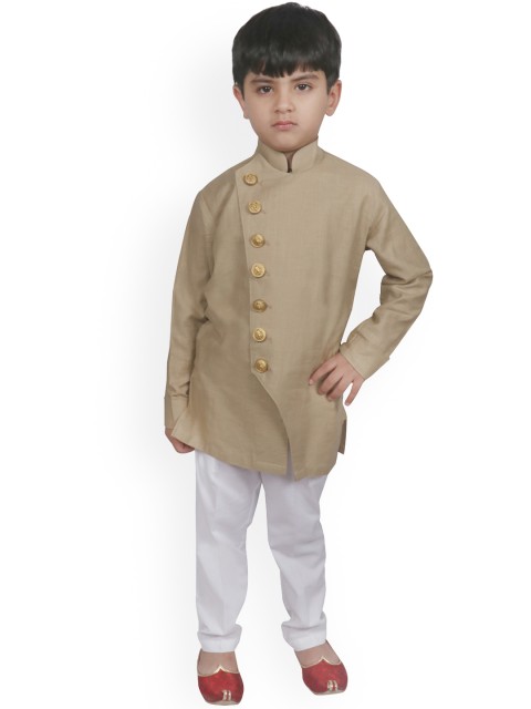 

SG YUVRAJ Boys Khaki & White Solid Kurta with Trousers