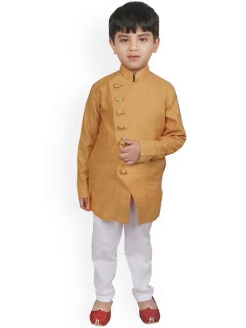 

SG YUVRAJ Boys Mustard Brown & White Solid Kurta with Trousers