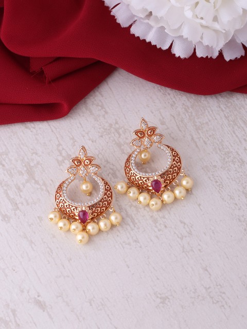 

Tistabene Gold-Plated Red Contemporary Drop Earrings