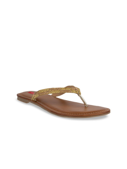 

SOLES Women Gold-Toned Embellished Open Toe Flats
