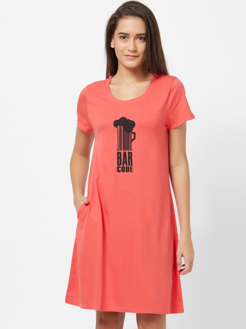 

Soie Women Red Printed Knee-Length Nightdress NT-98CAYENNE-4