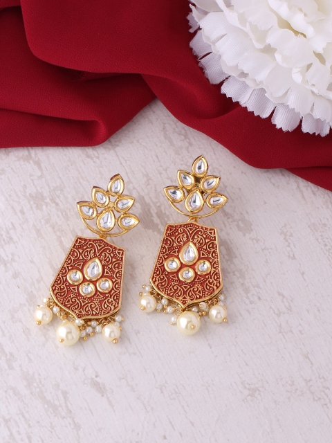 

Tistabene Gold-Plated & Red Enamelled Geometric Drop Earrings