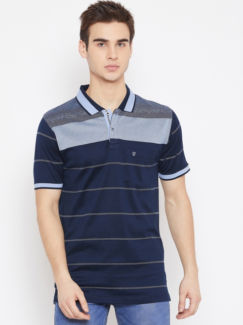 

Duke Men Blue Striped Polo Collar T-shirt