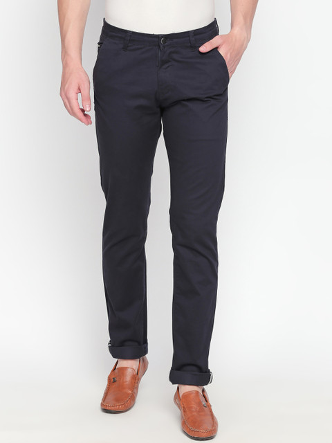 

beevee Men Navy Blue Regular Fit Solid Chinos