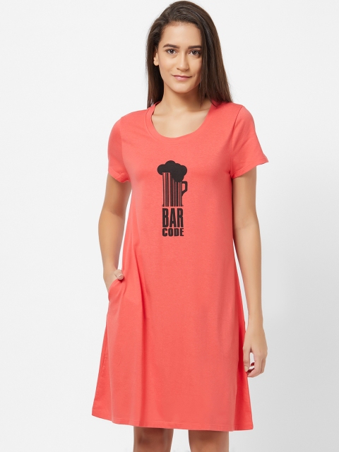 

Soie Women Red Printed Knee-Length Nightdress NT-98CAYENNE-4