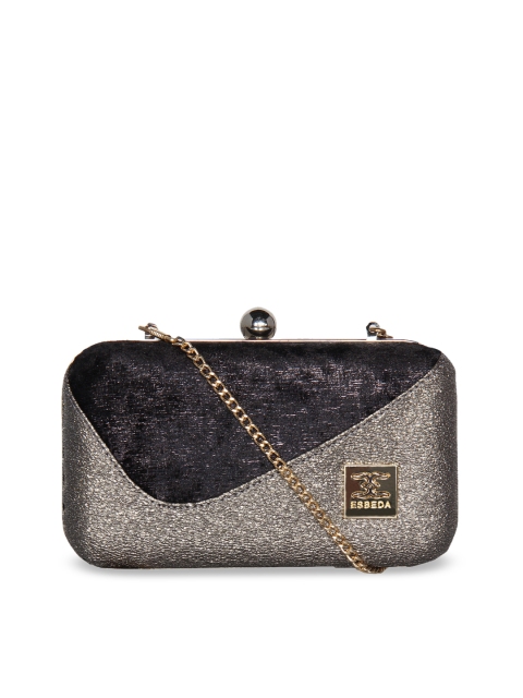 

ESBEDA Women Gunmetal-Toned & Black Colourblocked Clutch, Metallic