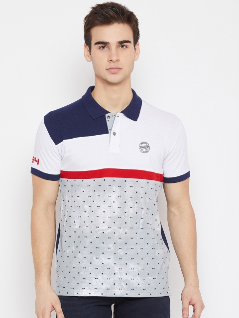 Duke Men Blue & White Printed Polo Collar T-shirt