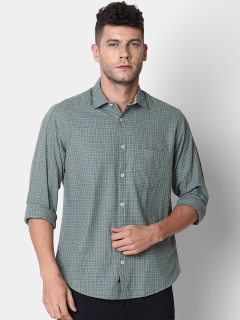 

CAVALLO by Linen Club Men Green Regular Fit Checked Casual Shirt