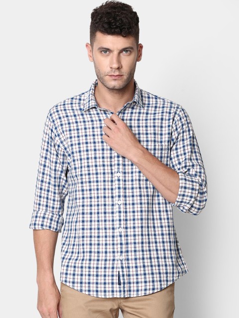 

CAVALLO by Linen Club Men Navy Blue & Off-White Regular Fit Checked Casual Shirt