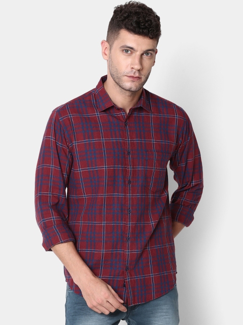 

CAVALLO by Linen Club Men Maroon Regular Fit Checked Casual Shirt
