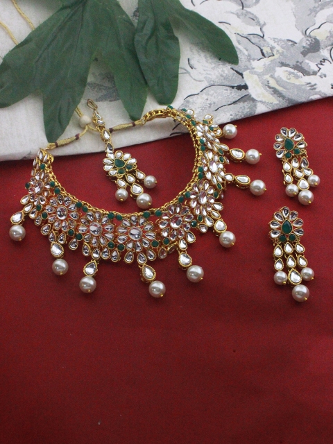 Sia Art Jewellery Women Gold-Plated & Green Mirror Jewellery Set