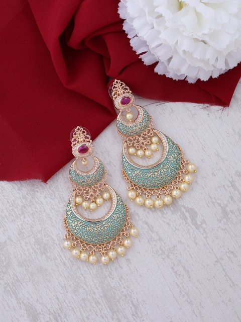 

Tistabene Gold-Plated & Green Crescent Shaped Enamelled Chandbalis