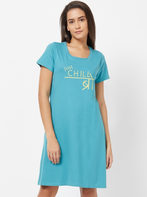 

Soie Women Blue Printed Knee-Length Nightdress NT-98BRITTNEY-BLUE-7