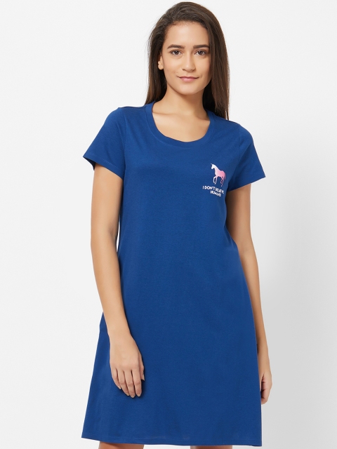

Soie Women Blue Solid Knee-Length Sleep Shirts NT-98ESTATE-BLUE-1