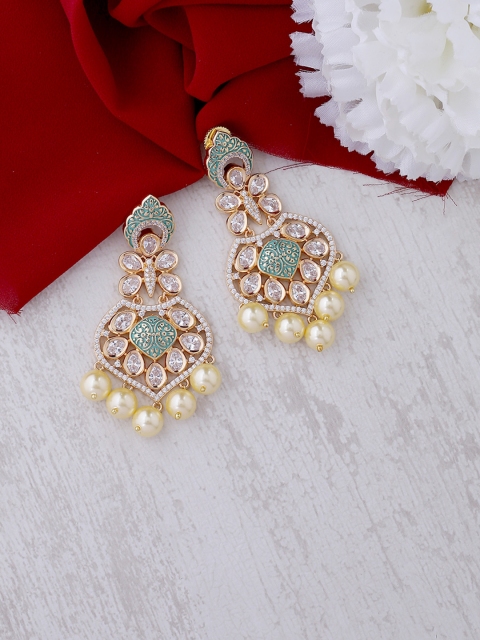 

Tistabene Green & Gold-Plated Contemporary Enamelled Drop Earrings