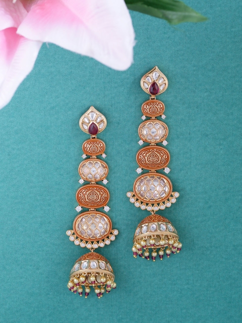 

Tistabene Pink & Gold-Plated Classic Enamelled Jhumkas