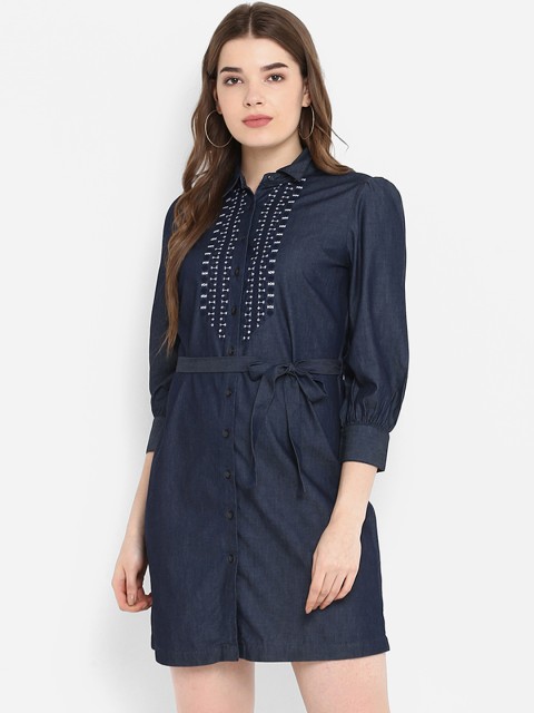 

FOSH Women Navy Blue Shirt Dress