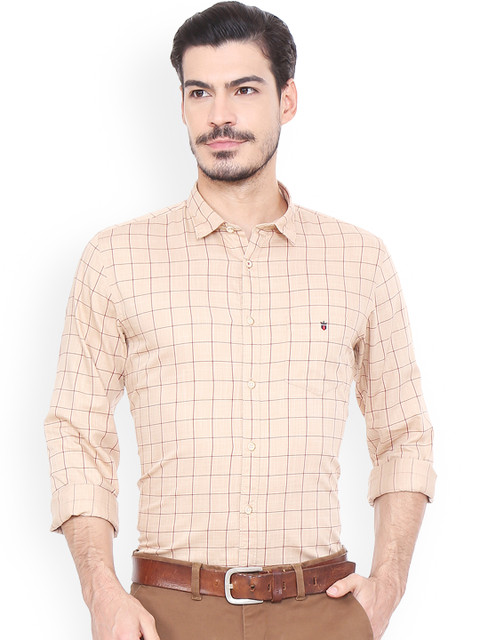 

Louis Philippe Men Beige Slim Fit Checked Formal Shirt