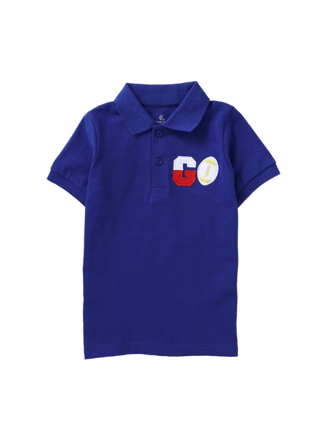 

KiddoPanti Boys Blue Self Design Polo Collar T-shirt
