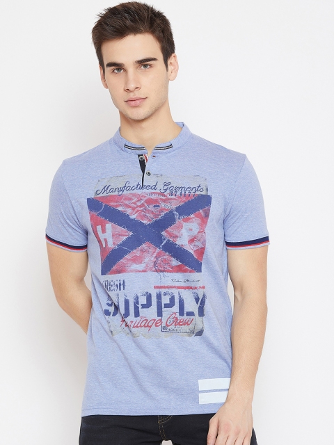 

Duke Men Blue Printed Mandarin Collar T-shirt