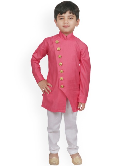 

SG YUVRAJ Boys Pink & White Solid Kurta with Trousers