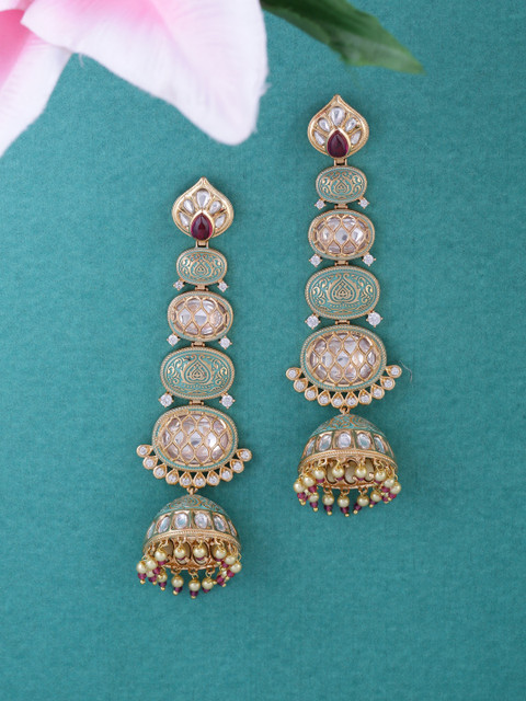 

Tistabene Gold-Plated & Green Classic Enamelled Jhumkas