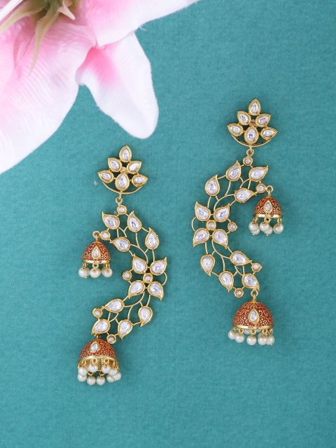 

Tistabene Gold-Plated & Red Contemporary Jhumkas