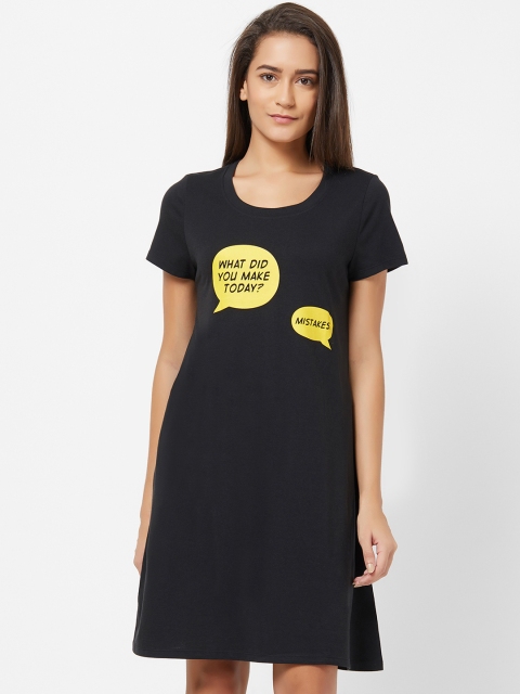 

Soie Women Black Printed Knee-Length Nightdress NT-98ANTHRACITE-11