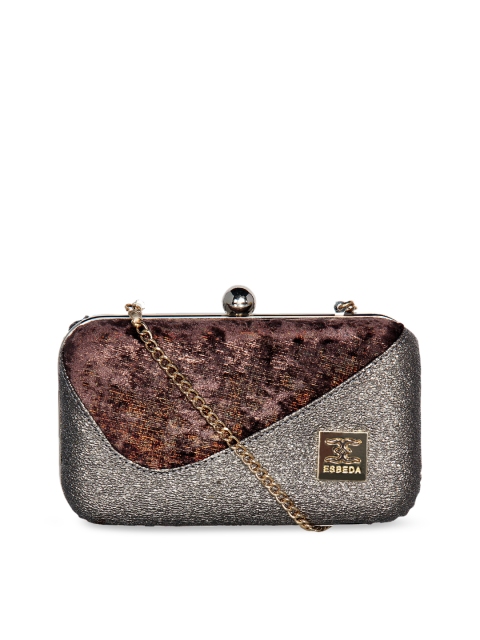 

ESBEDA Women Brown & Grey Colourblocked Clutch