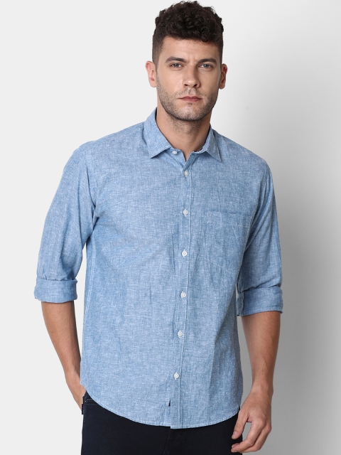 

CAVALLO by Linen Club Men Cotton Linen Blue Regular Fit Solid Casual Shirt