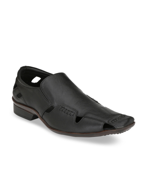Hitz Men Black Leather Shoe Style Sandals