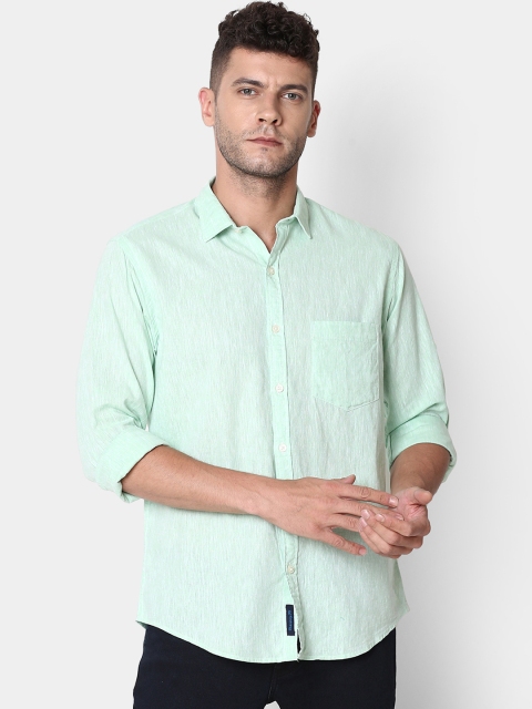 

CAVALLO by Linen Club Men Cotton Linen Sea Green Regular Fit Solid Casual Shirt