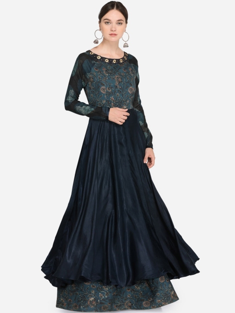 

Stylee LIFESTYLE Navy Blue Satin Semi-Stitched Dress Material