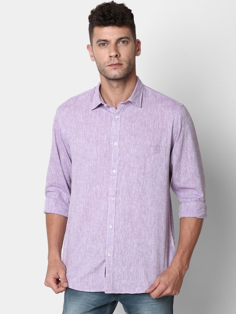 

CAVALLO by Linen Club Men Cotton Linen Lavender Regular Fit Self Design Casual Shirt