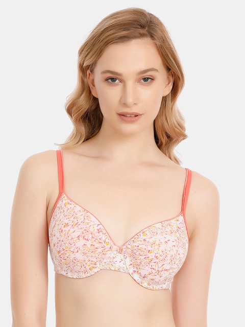 

Zivame Off-White & Orange Printed Underwired Lightly Padded T-shirt Bra ZI1740FASHASRTD