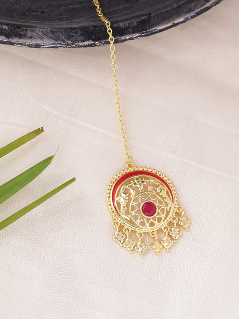 

Voylla Women Gold-Plated & Red Enamelled Handcrafted Maang Tikka
