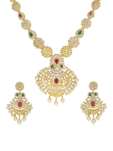 

Voylla Women Brass-Plated Stone-Studded Jewellery Set, Gold