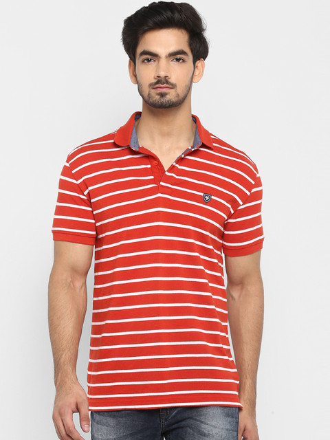 

Mufti Men Red & White Striped Polo Collar T-shirt