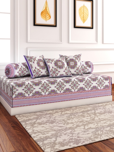 

ROMEE Set of 6 Purple & Off-White Printed Diwan Set