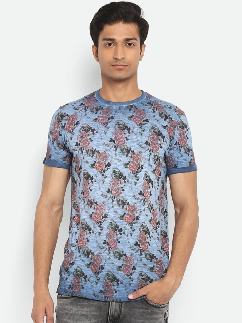 

Mufti Men Blue Red Printed Round Neck Slim Fit Pure Cotton T-shirt