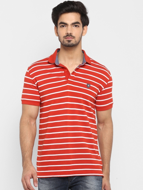 

Mufti Men Red White Striped Polo Collar Pure Cotton T-shirt