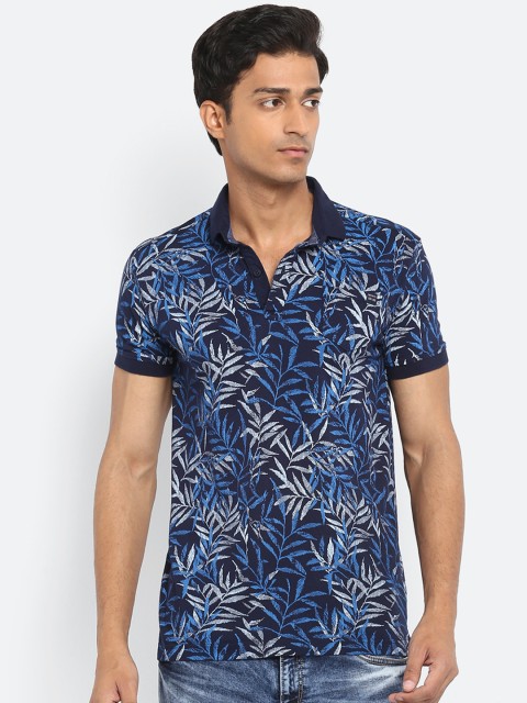 

Mufti Men Blue Printed Polo Collar Pure Cotton T-shirt