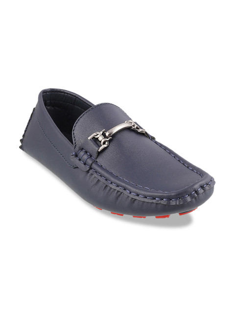 

Mochi Boys Blue Solid Leather Horsebit Loafers