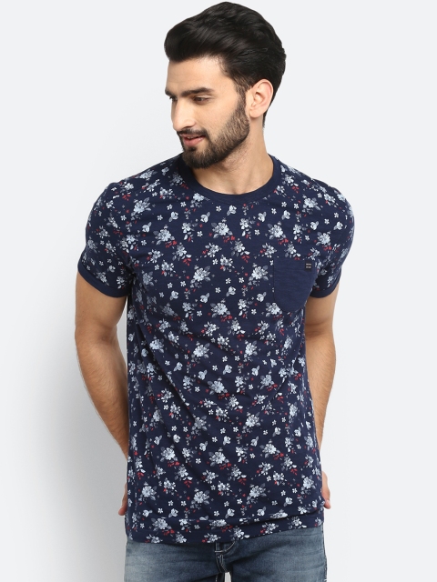 

Mufti Men Navy Blue Printed Round Neck T-shirt