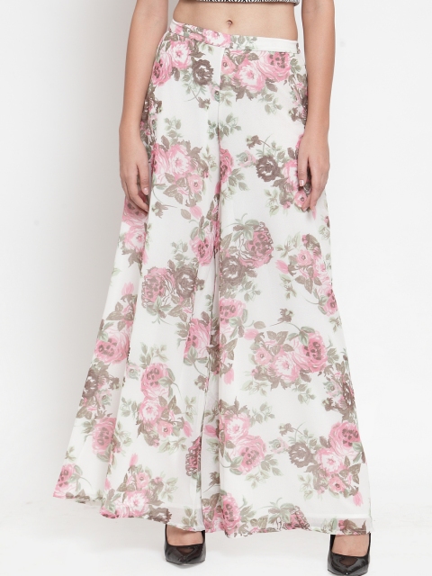 

Just Wow Women White Printed Flared Palazzos