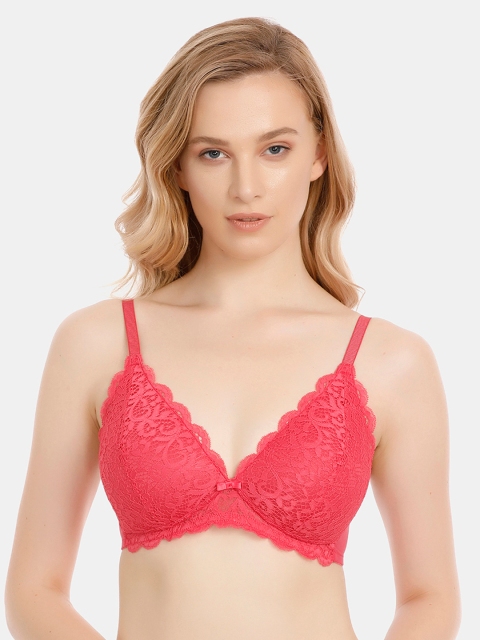 

Zivame Pink Lace Non-Wired Lightly Padded T-shirt Bra ZI1711FASHAPINK
