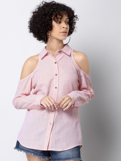 

FabAlley Women Red Striped Shirt Style Top