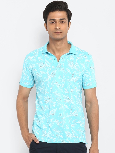 

Mufti Men Turquoise Blue Printed Polo Collar Slim Fit Pure Cotton T-shirt