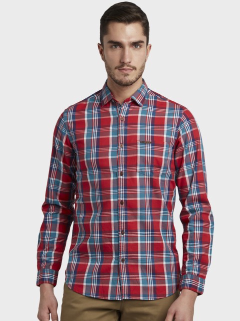 

ColorPlus Men Red & Blue Regular Fit Checked Casual Shirt